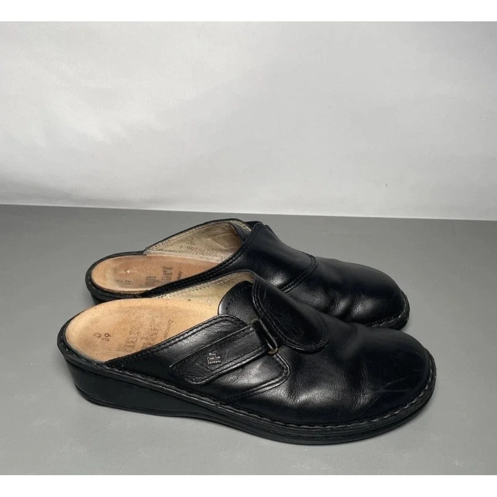 Finn Comfort Womens 39D US8 Venedig Mule Clogs Black Leather SlipOn Shoe Classic